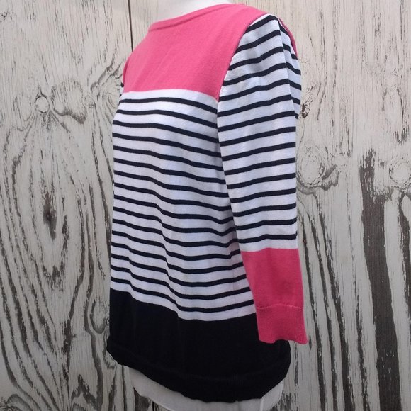 Chaps Striped Pink, White, Black Sweater Top - XL - Picture 4 of 6